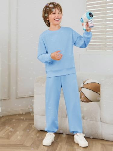 Haloumoning Boys Tracksuits 2 Piece Set Kids Crewneck Sweatshirts and Jogger Sweatpants with Pockets 5-14 Years3