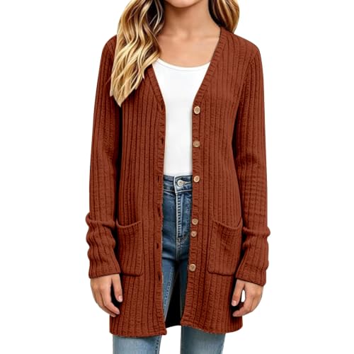 AIMAOMI Girls Long Cardigan Button Down Ribbed Knit Sweater Coat Beige 13-14 Years - image 6