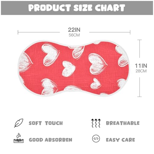 xigua White Hearts Muslin Baby Burp Cloths Set of 4, Super Soft & Absorbent Burping Rags, Cotton Burp Clothes Shower Gift for Newborn, Baby Girls and Boys4