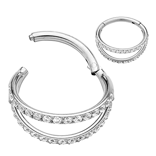 365 SLEEPERS 16G Titanium 8mm 10mm Double Gem Hinged Segment Ring Helix Tragus Septum Clicker Nose Lip Hoop Unisex Earring Body Piercing Jewellery (8mm)