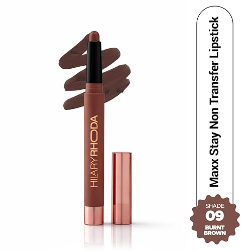 Image of Hilary Rhoda Maxx Stay Non Transfer Lipstick | Matte Finish & Transfer-Proof | 16-Hour Stay | Creamy Finish & Smudge Proof | Crayon Lipstick - 1.5g (Burnt Brown - Shade 09)