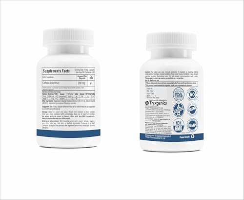 Image of Trexgenics CAFFEINE 200 mg Pharmaceutical Grade Cognitive Function, Refresh, Focus, Mood, Endurance Support (60 Veg Capsules)