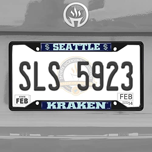 FANMATS 31859 Seattle Kraken Black Metal License Plate Frame 6.25in x 12.25in