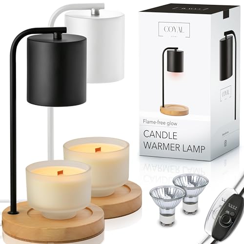 COYAL Candle Warmer Lamp Flameless Electric Candle Lamp Warmer & 2 Bulbs, Wax Warmer Lamp for Jar Candle, Candle Lamp Warmer with Timer & Dimmer, Candle Warming Lamp, Home Decor Aesthetic | Black/Wood