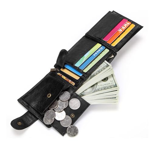 Genuine Leather Wallets for Men RFID Blocking Bifold Wallet Small Soft Large Capacity ID Window Card Case with Zip Coin Pocket(black)2