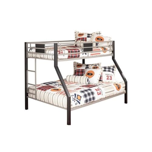 Signature Design by Ashley Dinsmore Industrial Twin Over Full Metal Children's Bunk Bed with Ladder, Black & Gray