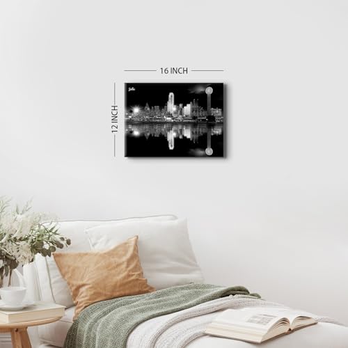 Image of Dallas Skyline Wall Art Black and White City Wall Decor for Living Room Office Picture Texas Cityscape Landscape Canvas Prints Poster Modern USA Skyscraper Panorama Artwork Home Decoration 12x16 inch