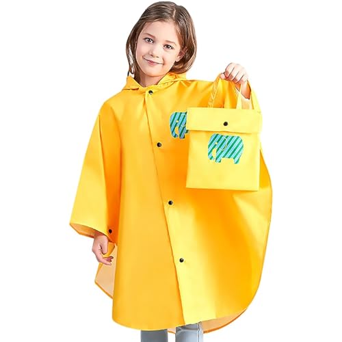 Image of Toddlers Boys Girl Hood Rain Poncho Waterproof Dirty Proof Rain Jacket Coat Kids Rainwear Yellow Elephant 3-4 Years