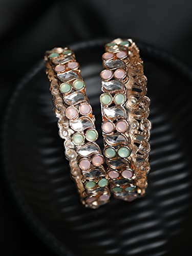Women's Set of 2 Coloured Stones Bangles, Elegant Gift