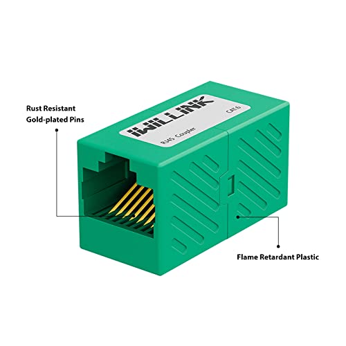 Image of iwillink RJ45 Coupler Ethernet Connector, Female to Female RJ45 Connector for Cat7 Cat6 Cat5e Cat5 Ethernet Cable, Extender Adapter, 20 Pack, Green