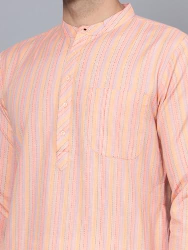Image of LATEST CHIKAN Men's Cotton Regular Striped Knee Lenght Kurta Full Sleeves - Casual Ethnic Wear