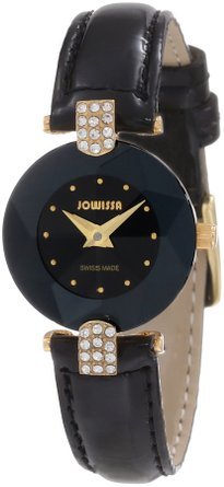 �����B�b�T Jowissa Women's J5.007.S Facet Strass Gold PVD Dimensional Glass Black Leather Rhinestone Watch ���� ���f�B�[�X �r���v �y���s�A���i�z