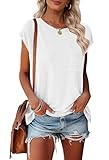 MEROKEETY Women's 2026 Summer Cap Sleeve Tops Business Dressy Loose Basic T Shirts Blouse Fashion Outfits Trendy Clothes, White, Medium