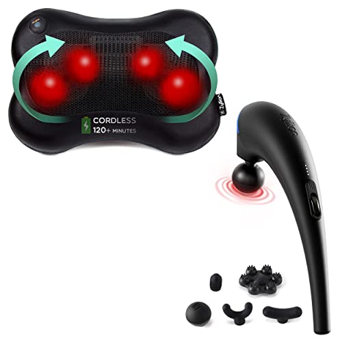 Zyllion Zma-13Rb Rechargeable Shiatsu Pillow Massager And Zma-27 Rechargeable Handheld Massager Bundle (Black) #TOP16