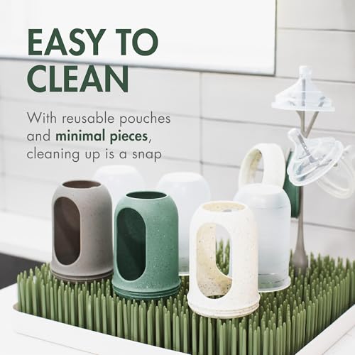 Image of Boon Nursh Bottles - Silicone Baby Bottles Help Ease Colic Symptoms - Reusable Food-Grade Silicone Pouches with Polypropylene Shell - Medium Flow - 8 Oz - Speckle Green