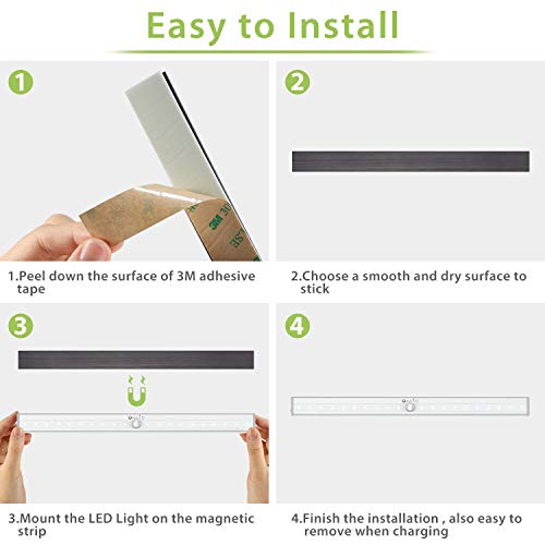 Under Cabinet Lighting, Motion Sensor Closet Lights OxyLED 20 LED USB Rechargeable Under Cabinet Lights Wireless Under Counter Lighting, Motion Led Light Bar for Closet, Cabinet (T-02S, 3 Pack)
