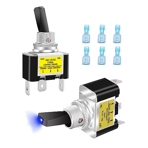 Taiss 2 pièces Interrupteur à Bascule avec LED bleu ON OFF interrupteur 12v 30a 3 bornes Interrupteur à Levier 2 position SPST pour voiture, camion, bateau...