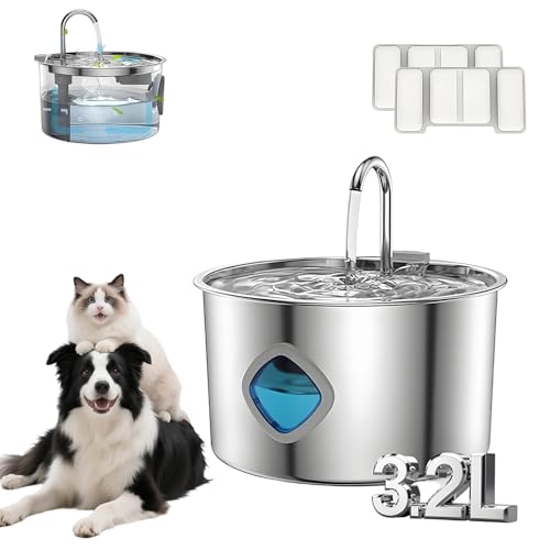 Huiteng XR Dog Water Fountain 4-Stage Filtration 3.2L Stainless Steel