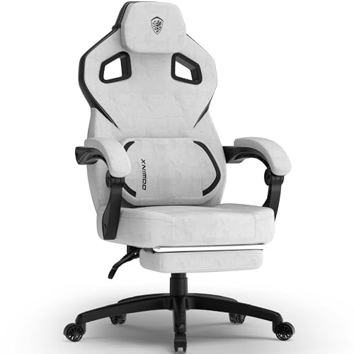Dowinx Gaming Chair with Footrest, Gaming Chair for Heavy People, Gamer Chair for Adult with Massage, Computer Gaming Chair with PU, PC Game Chair for 200lbs (Grey White)