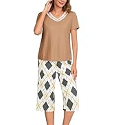 POKWAI Womens Capri Pajama Sets Short Sleeve Top with Capri Pants Soft Pj 2 Piece Women Pajamas