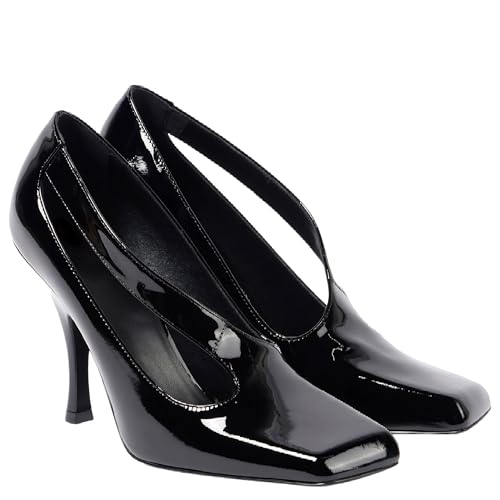 Women's Stiletto High Heel Pumps Cut Out Patent Leather Strap Sandals Square Toe Slip On Pumps Fashion Dress Shoes for Party Wedding
