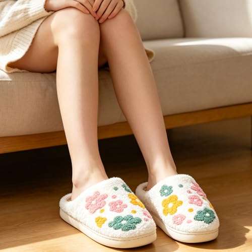 Image of Cute House Slippers for Women Men with Memory Foam Retro Happy Face Cozy Shoes