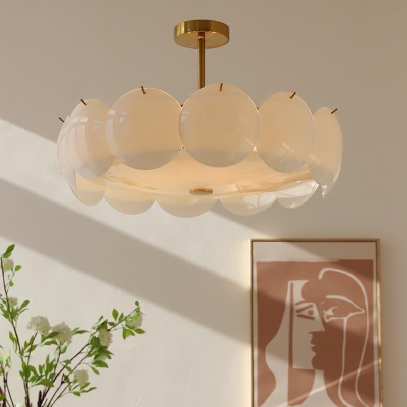 Lustre en verre coquille haut de gamme style médiéval crème blanc nordique