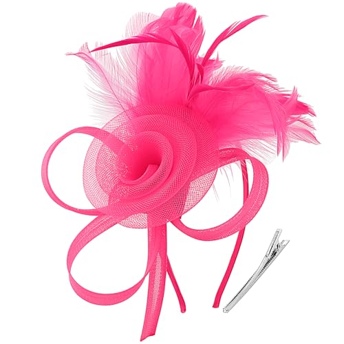 Image of DRESHOW Fascinators Hats for Women Tea Party Fascinator Hats Vintage 50s Headwear Cocktail Wedding Church Derby Hat