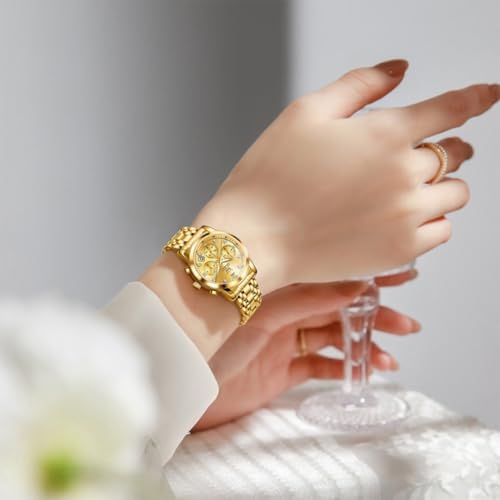 Image of OLEVS Women Watch Multifunctional Two Tone Watch Fashion Business Analog Quartz Ladies Watch Stainless Steel Waterproof Diamond Watch for Women