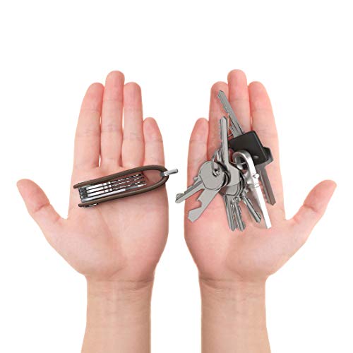 Smart Key Organizer Keychain, 100% Real Leather Compact Key Holder, Secure Locking Mechanism, Pocket Key Chain up to 7 Keys, EDC Stainless Steel Multi-Tool