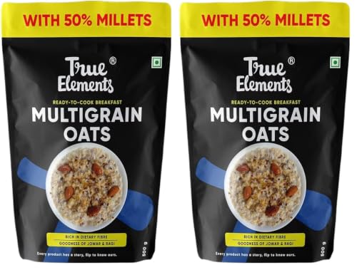 Image of True Elements Multigrain Oats 500g - Jowar and Ragi | Oatmeal | Oats for Weight Loss | Millet Rich Breakfast | Healthy Breakfast | Rich in Fibre and Protein (Pack of 2)