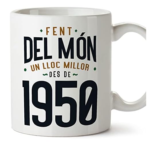 MUGFFINS Tazas 1950 Cumpleaños - En Catalán - Fent del Món un Lloc Millor - 11 oz / 330 ml - Regalo original y divertido