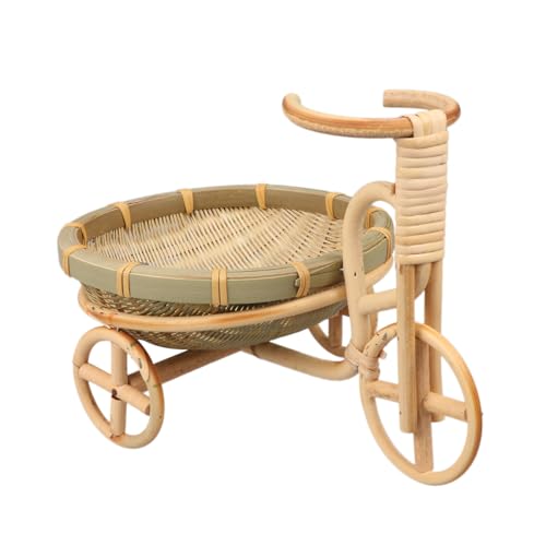 Cabilock Woven Fruit Basket Bamboo Bread Basket Container Bowl Candy Basket Serving Basket Flower Basket Appetizer Tray Storage Basket Tricycle Design for Fruit Snack Nuts Chip