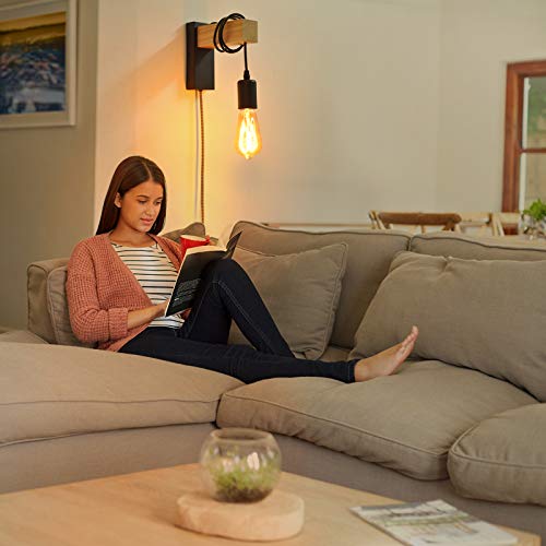 Retro Minimalist Wall Sconce Lamp Plug In Cord, Wooden Beam Hanging Mounted Wall Light Fixture For Bedroom Living Room Bedside Reading, Fit Vintage Industrial Farmhouse Décor, Black(With No Bulb) #TOP2