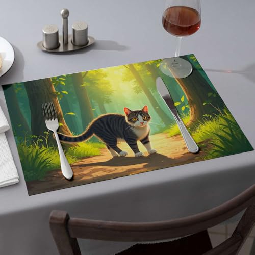 Set de table chat rayé imperméable pour éviter les taches sur table en bois - 2