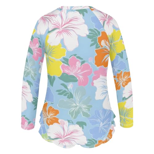 ALAZA Toddler Swimsuit Girl Bathing Suit Swimwear Rash Guard Colorful Hibiscus Flowers Long Sleeve 3T3