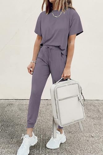 PRETTYGARDEN Women's Two Piece Sets 2025 Summer Spring Jogger Pants Travel Vacation Lounge Outfits Airplane Matching Clothes