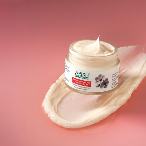 Image of ARISH BIO-NATURAL Almond Cold Cream with Vitamin C & SPF 30-50ml | Deep Hydration, Brightening, Sun Protection | Non-Greasy Moisturizer for Dry Skin for Women & Men | Winter Care & Daily Use