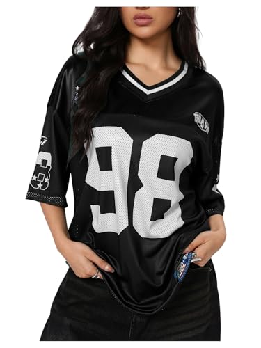 SOLY HUX Jersey Shirts for Women Y2k Graphic Number Oversized Tees V Neck Half Sleeve Cute Soccer...