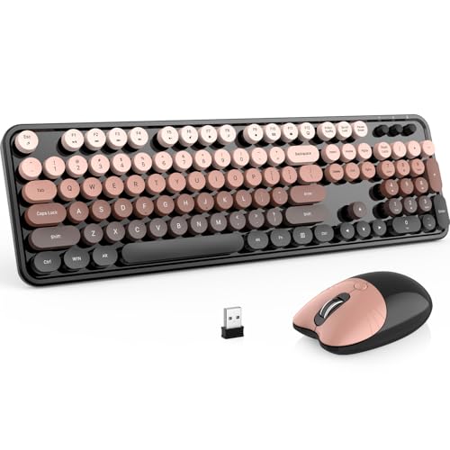 Image of MOFII Wireless Keyboard and Mouse Combo, 2.4 GHz Full-Size Retro Round Keyboard with 8 Multimedia & Shortcut Keys, Plug and Play, Compatible with Mac, Windows, Laptop, Desktop, PC - Coffee Gradient