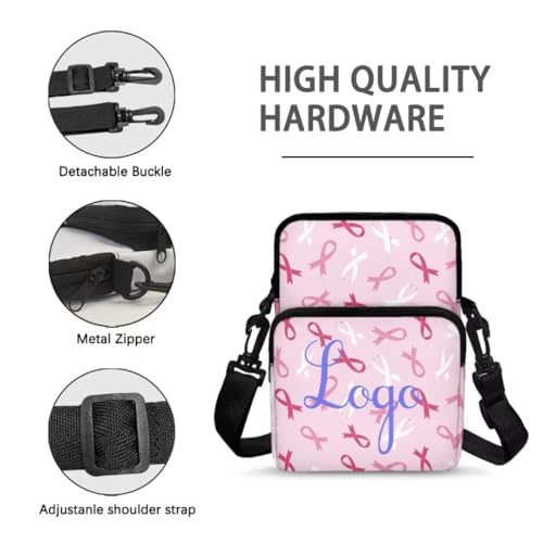 Image of Crossbody Bag for Women Sling Purse Pink Ribbon Cell Phone Holder with Straps