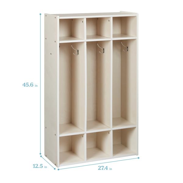 Image of ECR4Kids Streamline 3-Section Coat Locker with Cubby Storage, Classroom Furniture, White Wash