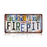 Vintage Welcome License Plate Welcome To Our Fire Pit Wall Decor Metal Tin Sign For Bar Home 12 x 6 Inches