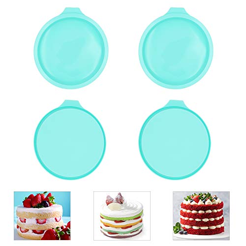 Set of 4 Silicone Cake Pan 6 inch Round Rainbow Cake Baking Molds Layer Cake Pan for Jumbo Pie Cake Vegetable Pancakes Pizza Crust, light green