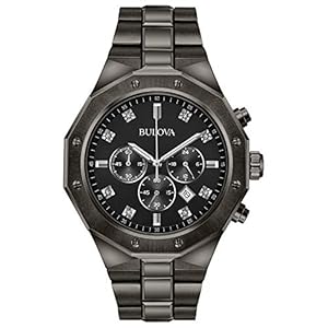 Bulova Men’s Classic Diamond 6-Hand Chronograph Quartz Watch, Calendar Date, Luminous Markers, 100M Water Resistant, 44mm