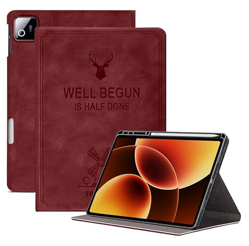 Image of ProElite Case Cover for Xiaomi Mi Pad 8 /8 Pro 11.2 inch Case, Deer Flip case Cover for Mi Pad 8 /8 Pro 11.2 inch Case with Pen Holder [Auto Sleep Wake Feature], Wine Red