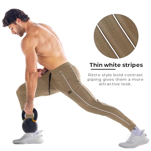 BROKIG Men's Stripe Gym Joggers Pants, Causal Slim fit Tapered Workout Sweatpants with Zipper Pocket2