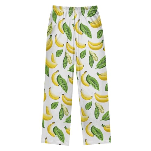 Bananas Green Leaves Boys Pants Girl Sleep Pants Long Trousers Elastic Waist Lounge Bottoms S2