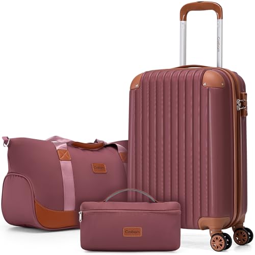 Image of Cosbarn Carry On Luggage Sets 3 Piece, 20 Inch Luggage 22x14x9 Airline Approved with Wheels and TSA Lock, ABS Lightweight Hardshell Travel Suitcase Set with Duffel Bag Travel Bag for Men Women