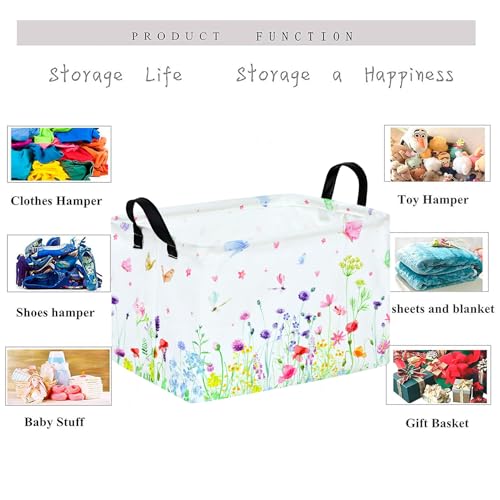 Image of Spring Flower Gift Storage Basket Rectangle Storage Organizer for Nursery Hamper Home Bedroom Laundry Hamper Shelf Baskets.